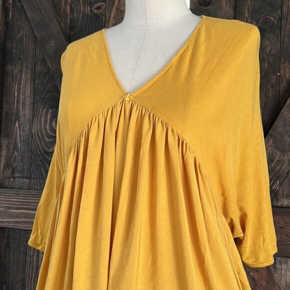 ZARA Mustard Yellow V Neck BABYDOLL RUFFLE PLEATED DRAPE HI LOW Sz-Small - Picture 3 of 11